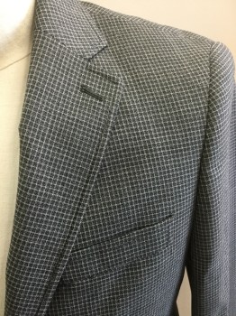 J VARVATOS, Lt Gray, Charcoal Gray, Wool, Check , Single Breasted, 2 Buttons,  Notched Lapel, 3 Pockets,