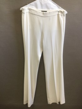 THEORY, White, Acetate, Polyester, Solid, Crepe, High Rise, Wide Leg, 1.5" Wide Self Waistband, Invisible Zipper at Side Waist