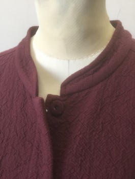 EILEEN FISHER, Red Burgundy, Cotton, Solid, Crinkled Texture Gauze, 5 Hidden Snap Closures at Front, Band Collar,  2 Large Patch Pockets