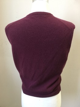 COOPER & ROE, Red Burgundy, Wool, Solid, V-neck, Ribbed Knit Neck/armholes/Waistband