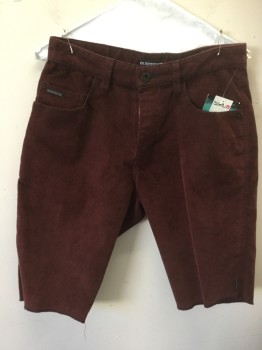 QUICK SILVER, Maroon Red, Cotton, Solid, Maroon Cords, Jean Cut, Zip Front, 5 Pockets