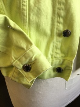 ALEXANDER WANG, Lime Green, Cotton, Solid, Collar Attached, Silver Button Front, 4 Pockets, Long Sleeves,