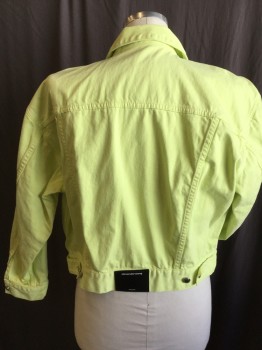 ALEXANDER WANG, Lime Green, Cotton, Solid, Collar Attached, Silver Button Front, 4 Pockets, Long Sleeves,