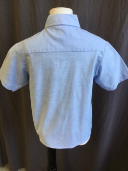 JOHN HENRY, Baby Blue, Cotton, Oxford Weave, Collar Attached, Button Down, Button Front, 1 Pocket, Short Sleeves, Curved Hem