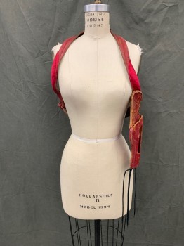 Unisex, Sci-Fi/Fantasy Harness, MTO, Red, Leather, Solid, S, Shoulder Harness, 1 Gun Holster with Ties to Attached to Belt, Adjustable Buckle Back Straps, Padding Attached to Front Shoulder Pieces