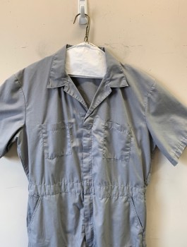 DICKIES, Gray, Poly/Cotton, Solid, Short Sleeves, Zip Front, Collar Attached, 6 Pockets, Elastic Waist in Back