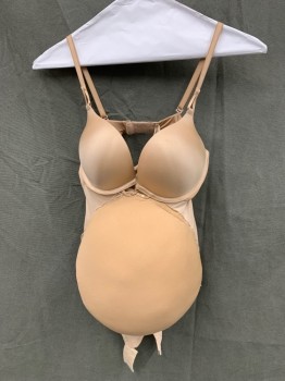 Womens, Pregnancy Belly/Pad, MTO, Beige, Nylon, Spandex, Solid, 34B, Victoria's Secret Padded Bra Attached to Lower Half of Bodysuit, Hook & Eye Crotch, Attached Belly