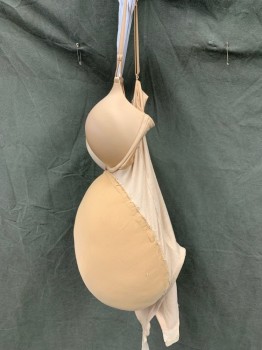 MTO, Beige, Nylon, Spandex, Solid, Victoria's Secret Padded Bra Attached to Lower Half of Bodysuit, Hook & Eye Crotch, Attached Belly