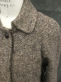 Womens, Coat, ANDOVER TWEEDS, Dk Brown, Tan Brown, Wool, Tweed, B: 40, M, Hidden Placket Button Front, Collar Attached, Raglan Long Sleeves, 2 Pockets, Belted and Buckled Cuff with Belt Loops, Ankle Length