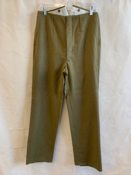 Mens, Historical Fiction Piece 2, BAROTEX, Lt Olive Grn, Black, Wool, Solid, Swirl , 34, 1500s, PANTS, Flat Front, Button Fly, 2 Pockets, Undone Hems