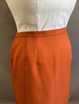 T.MILANO, Burnt Orange, Polyester, Solid, Bumpy Textured Fabric, Pencil Skirt, Knee Length, Elastic Waist at Sides, Invisible Zipper in Back