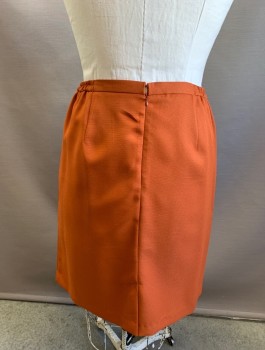 T.MILANO, Burnt Orange, Polyester, Solid, Bumpy Textured Fabric, Pencil Skirt, Knee Length, Elastic Waist at Sides, Invisible Zipper in Back