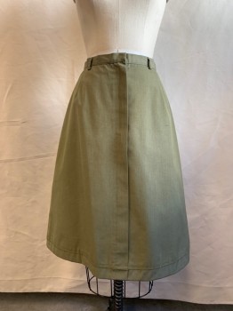QUEEN CASUALS, Olive Green, Synthetic, Solid, 1" Waistband, Zip Fly, Flap Center Front, Belt Loops, A-line