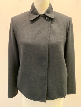 MAX MARA, Charcoal Gray, Wool, Solid, Jacket, Long Sleeves, Fold Over Closure with 1 Button at Neck, Collar Attached, Boxy Fit, Minimalist, High End