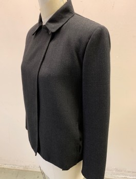 MAX MARA, Charcoal Gray, Wool, Solid, Jacket, Long Sleeves, Fold Over Closure with 1 Button at Neck, Collar Attached, Boxy Fit, Minimalist, High End