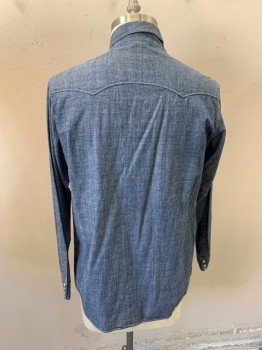 Mens, Western, CIVILIANAIRE, Denim Blue, Cotton, Solid, Heathered, L, C.A., Snap Front, L/S, 2 Pockets,