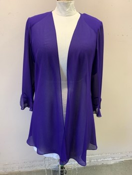 N/L, Purple, Polyester, Solid, Sheer Chiffon Jacket, 3/4 Sleeves, Padded Shoulders, Open at Center Front with No Closures