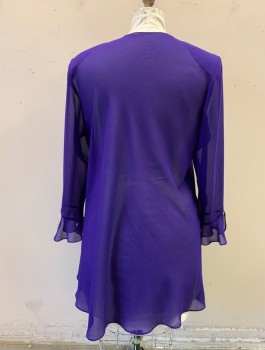 N/L, Purple, Polyester, Solid, Sheer Chiffon Jacket, 3/4 Sleeves, Padded Shoulders, Open at Center Front with No Closures