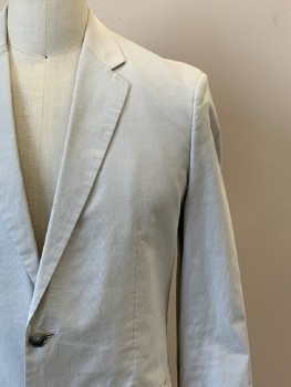 THEORY, White, Lt Gray, Cotton, Polyester, Stripes - Pin, L/S, 2 Buttons, Single Breasted, Notched Lapel, Top Pockets,