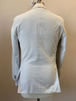 THEORY, White, Lt Gray, Cotton, Polyester, Stripes - Pin, L/S, 2 Buttons, Single Breasted, Notched Lapel, Top Pockets,