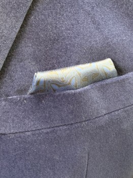 ALFANI, Indigo Blue, Cotton, Polyester, Solid, 3 Buttons, Single Breasted, Notched Lapel, 3 Pockets, Velvet Texture, Sewn On Pocketsquare