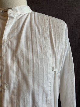 CHRIS SHIRTS, White, Cotton, Solid, Stripes, Band Collar, Button Front, L/S, Ties Attached at Waist, French Cuffs, Self Stripes *Aged/Distressed*
