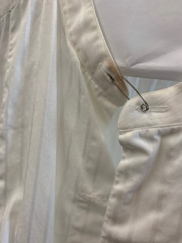 CHRIS SHIRTS, White, Cotton, Solid, Stripes, Band Collar, Button Front, L/S, Ties Attached at Waist, French Cuffs, Self Stripes *Aged/Distressed*