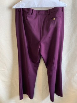 CALVIN KLEIN, Wine Red, Polyester, Spandex, Solid, F.F, Zip Front, Extended Waistband, Gold Button Closure, 3 Pockets, Modern Fit