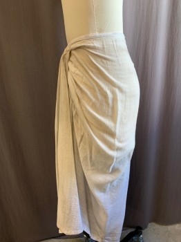 Mens, Historical Fiction Skirt, N/L, Beige, Cotton, Linen, Stripes - Shadow, W:30, Egyptian Loincloth/Skirt, Hem Mid-calf,  Pleated Drape at Front with Velcro Closure at Waist, Hidden Hook & Eye Closures Underneath, Aged/Distressed
