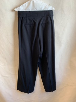 ANN TAYLOR, Black, Polyester, Rayon, Solid, Pleated Front, Tab on Each Side of Waistband with 1 Button, Zip Fly, 4 Pockets,