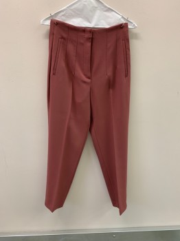 ZARA, Dusty Rose Pink, Polyester, Viscose, High Waisted, Zip Front, Side Pockets