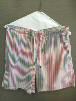 Mens, Swim Trunks, Solid & Striped, Red, White, Blue, Cotton, Polyester, Stripes, Large, Elastic Waist, Mesh Lining, Vertical Stripes, Drawstring
