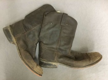 OLD WEST, Black, Brown, Leather, Black Leather, with Brown Piping, 1.5" Heel, **Very Dusty/Dirty Throughout, Especially at Toes