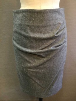 BRUNELLO CUCINELLI, Gray, Wool, Silk, Tweed, Gray Tweed with Solid Gray Cotton Side Panels, Pleated Horizontally at Side Panel, Back Zipper, Center Back Slit