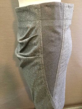 BRUNELLO CUCINELLI, Gray, Wool, Silk, Tweed, Gray Tweed with Solid Gray Cotton Side Panels, Pleated Horizontally at Side Panel, Back Zipper, Center Back Slit