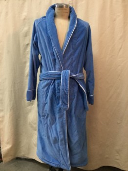 Mens, Bathrobe, CESHME, Blue, White, Synthetic, Solid, L, Blue, White Piping Trim, Belt