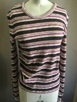 MADEWELL, Navy Blue, White, Chestnut Brown, Lilac Purple, Polyester, Cotton, Stripes - Horizontal , Long Sleeves, Round Neck,  Rib Knit,