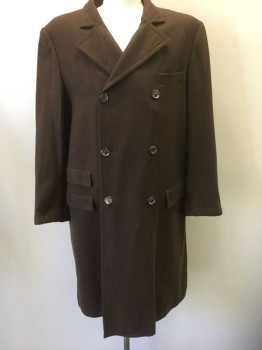 Mens, Coat 1890s-1910s, N/L, Brown, Wool, Solid, 50, Double Breasted, Notch Lapel with Longer Lower Notch, 4 Pockets, Sienna Brown Lining, Made To Order