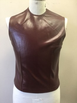 N/L MTO, Red Burgundy, Leather, Solid, Sleeveless, Round Neck, Form Fitting, Center Back Zipper