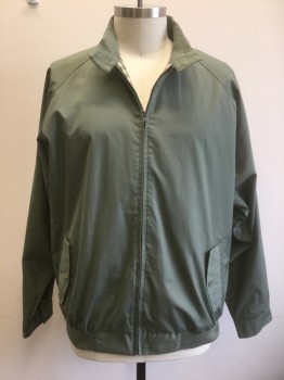 FALCON BAY, Sage Green, Cotton, Polyester, Solid, Zip Front, Raglan Sleeves, Stand Collar, 2 Flap Pockets with Button Closures , Rib Knit at Waistband, Plaid Lining