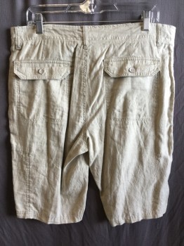 CALVIN  KLEIN, Khaki Brown, Linen, Solid, 1.5" Waistband with Belt Hoops, 6 Pockets, Zip Front,