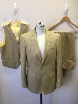 ANTONIO CARDINNI, Dijon Yellow, Wool, Polyester, Flat Front, Button Tab,