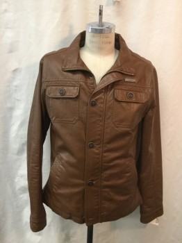 ENGLISH LAUNDRY, Caramel Brown, Faux Leather, Solid, Zip Front, 4 Buttons, 4 Pockets, Kind of 70's Looking