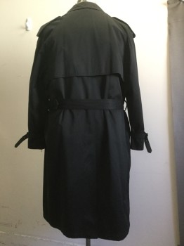 Lauren, Black, Poly/Cotton, Solid, Collar Attached, Double Breasted, 2 Pockets, Epaulets, , Matching Belt, Removable Liner,