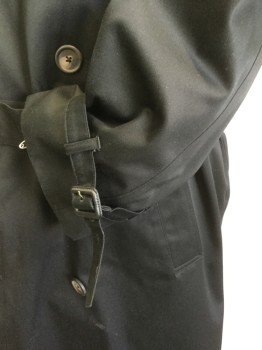 Lauren, Black, Poly/Cotton, Solid, Collar Attached, Double Breasted, 2 Pockets, Epaulets, , Matching Belt, Removable Liner,
