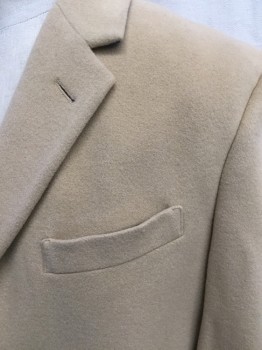 TOMMY HILFIGER, Brass Metallic, Wool, Cashmere, Solid, Light Camel, 3 Button Front, 4 Pockets, Notched Lapel, Back Vent, Fully Lined