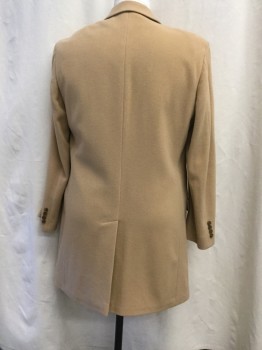 TOMMY HILFIGER, Brass Metallic, Wool, Cashmere, Solid, Light Camel, 3 Button Front, 4 Pockets, Notched Lapel, Back Vent, Fully Lined