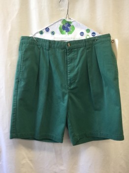 TOMMY HILFIGER, Green, Cotton, Solid, Double Pleated, 4 Pockets, Belt Loops,