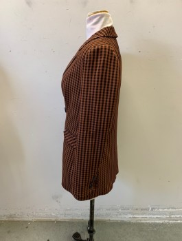 Bella Tilley , Terracotta Brown, Black, Polyester, Check , Double Breasted, 2 Pockets, 2 Buttons,