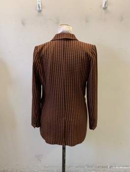 Bella Tilley , Terracotta Brown, Black, Polyester, Check , Double Breasted, 2 Pockets, 2 Buttons,